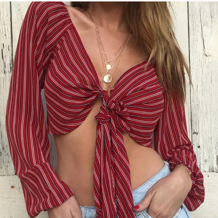 Striped Tie Front Crop Top